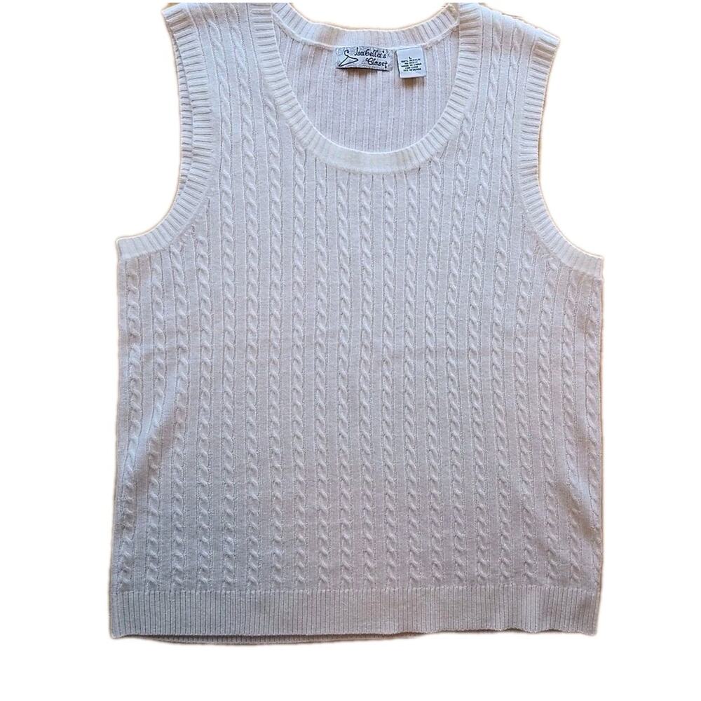 Cable Knit Sweater Vest Medium Ivory Acrylic Soft Capsule Retro Summer Office‎